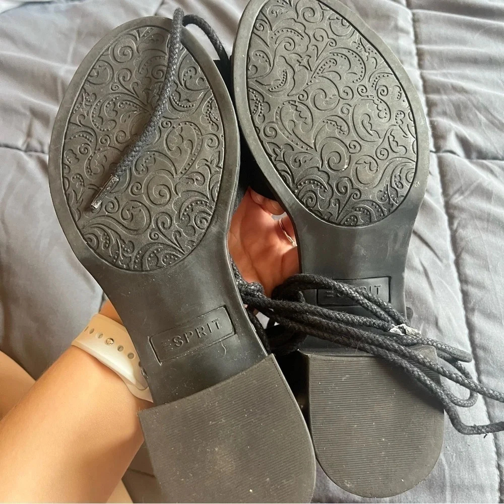Esprit Black Lace-Up Ankle Tie Block Heel Sandals Women’s Size 9.5